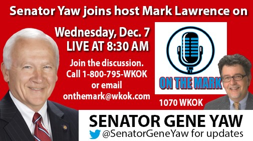 Senator Yaw Joins WKOK’s “On The Mark” Program December 7th - Senator Yaw